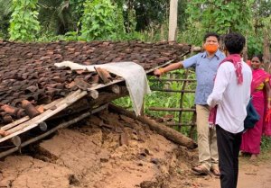 Former forest minister Mahesh Gagda arrived with relief material to flood victims