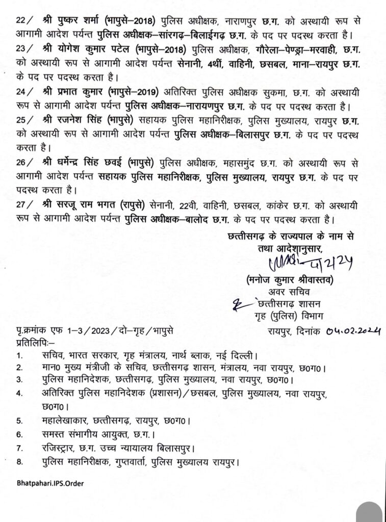 IPS Transfer 2024, IPS Transfer, CG IPS Transfer 2024, Chhattisgarh IPS Transfer